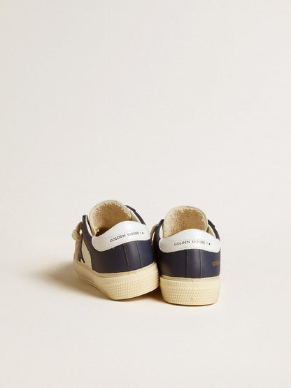 May Young in white and blue leather with leather star and heel tab - Golden Goose Kids