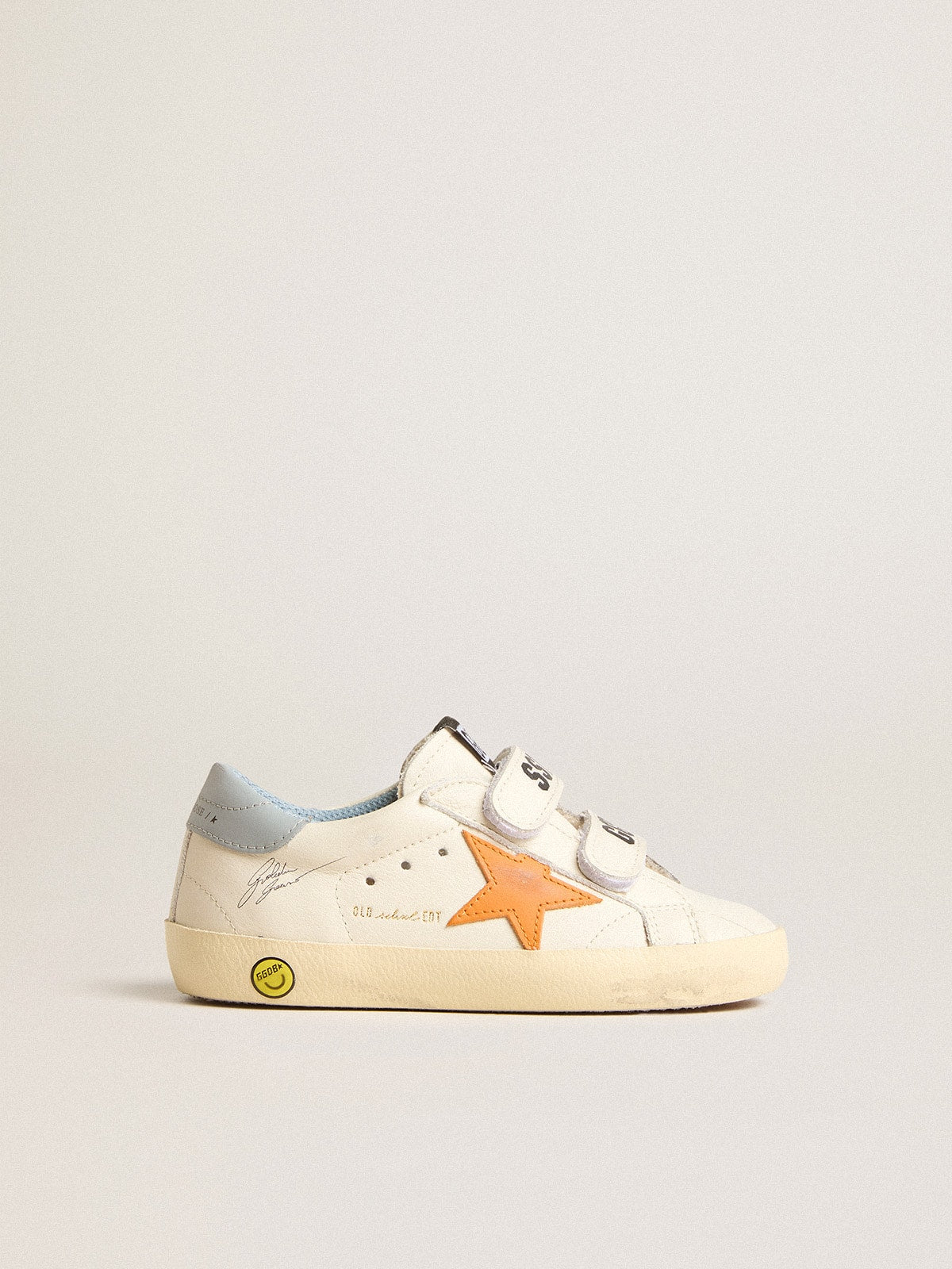 Young Old School in leather with orange star and baby blue heel tab - Golden Goose Kids
