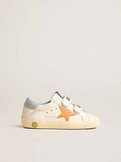 Young Old School in leather with orange star and baby blue heel tab - Golden Goose Kids