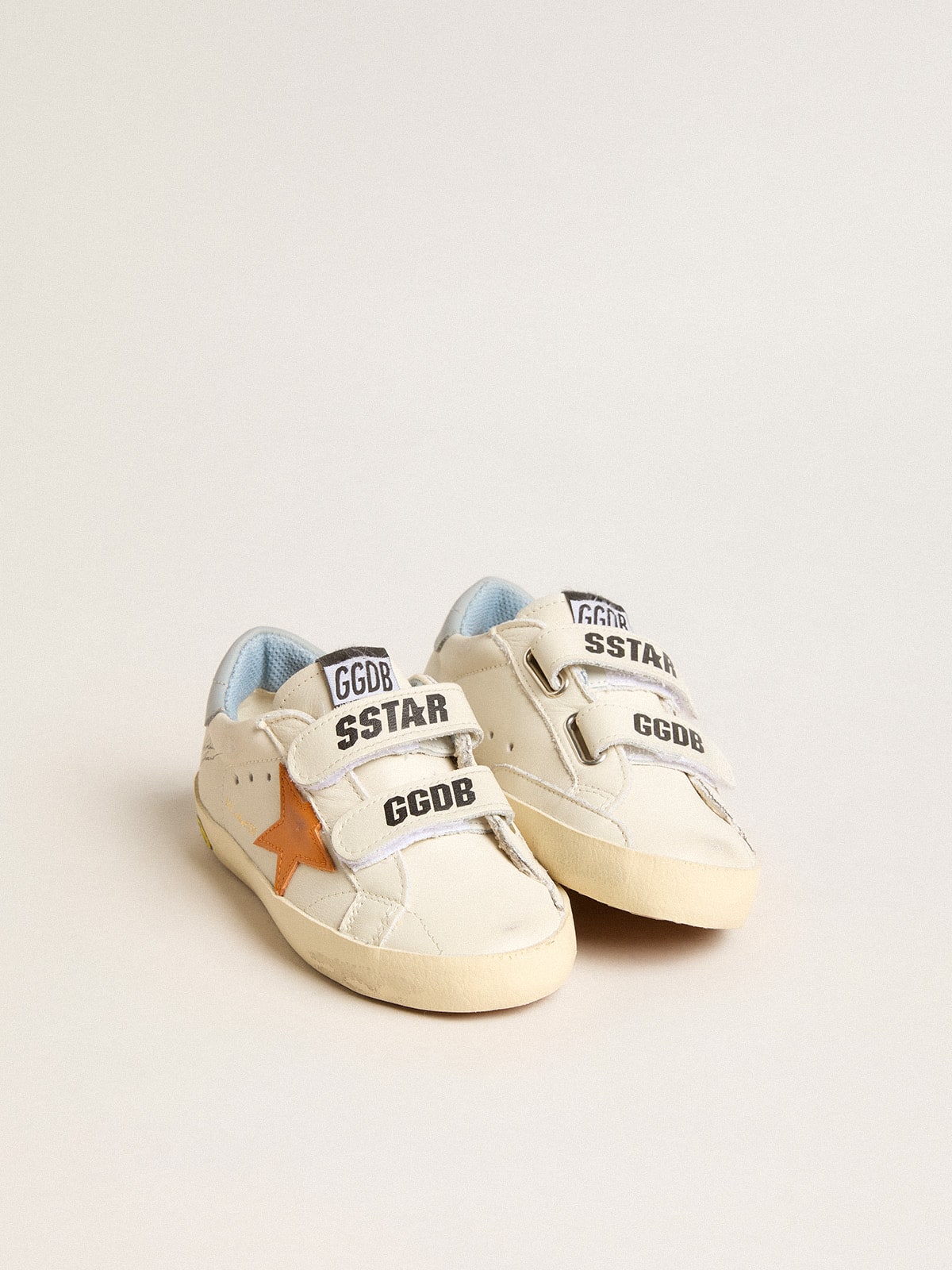 Young Old School in leather with orange star and baby blue heel tab - Golden Goose Kids