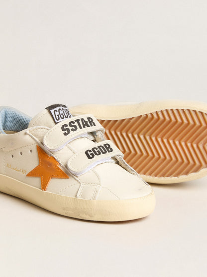 Young Old School in leather with orange star and baby blue heel tab - Golden Goose Kids