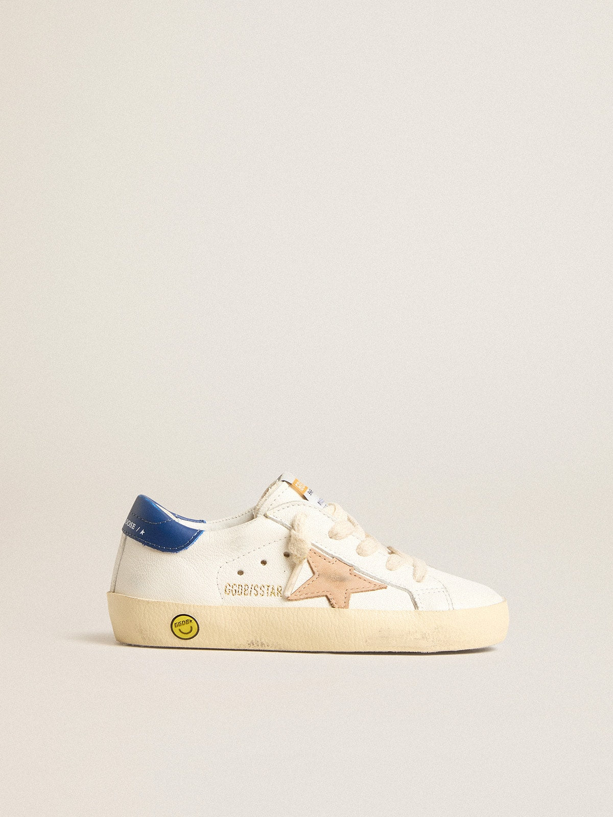 Young Super-Star in nappa leather with a beige star and blue heel tab - Golden Goose Kids