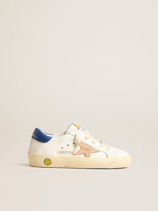 Young Super-Star in nappa leather with a beige star and blue heel tab - Golden Goose Kids