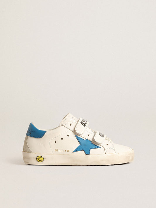 Old School Teen in leather with light blue star and heel tab - Golden Goose Kids