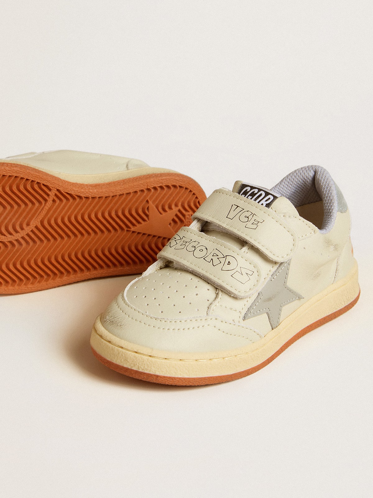 Ball Star Teen in white leather with powder blue star and heel tab - Golden Goose Kids