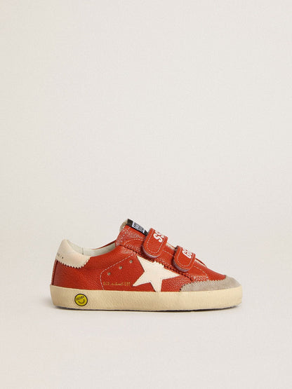 Young Old School in orange nappa with white star and cream-colored leather heel tab - Golden Goose Kids