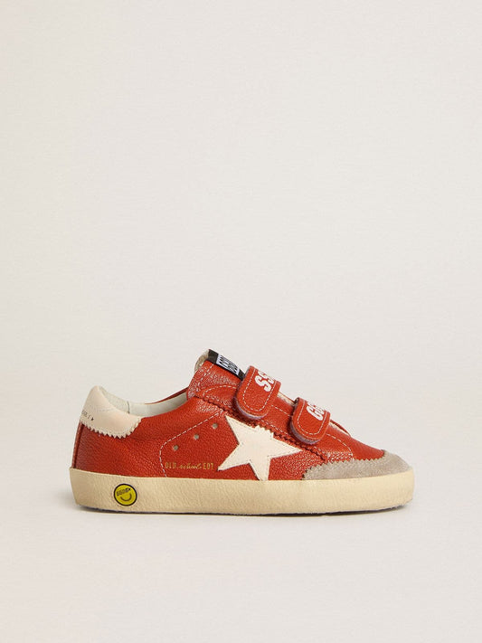 Teen Old School in orange nappa with white star and cream-colored leather heel tab - Golden Goose Kids