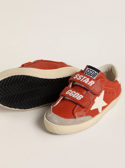 Teen Old School in orange nappa with white star and cream-colored leather heel tab - Golden Goose Kids