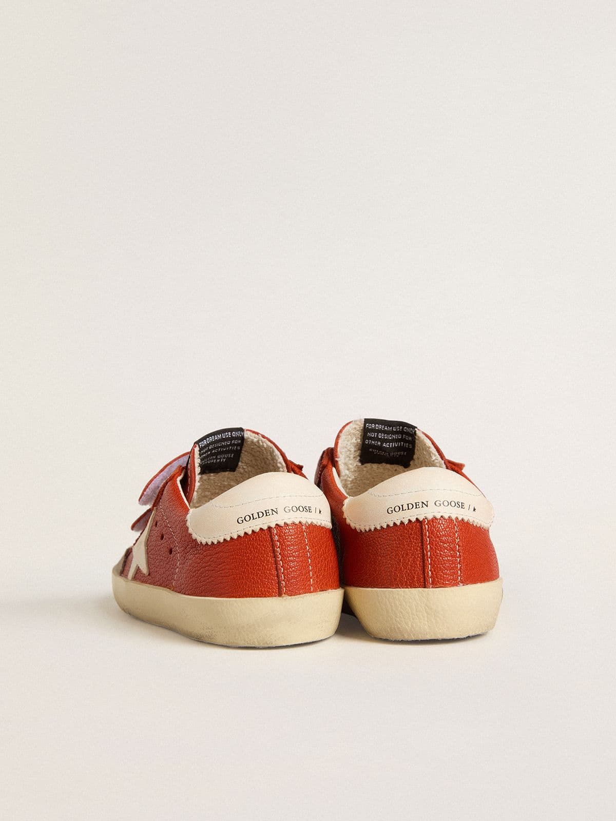 Teen Old School in orange nappa with white star and cream-colored leather heel tab - Golden Goose Kids
