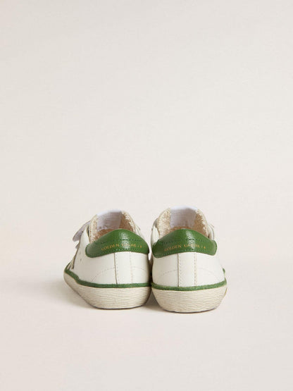 Teen Old School in white leather with green nappa heel tab and green insert - Golden Goose Kids