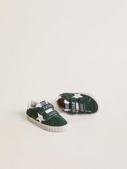 Old School Young in green suede with white leather star and heel tab - Golden Goose Kids