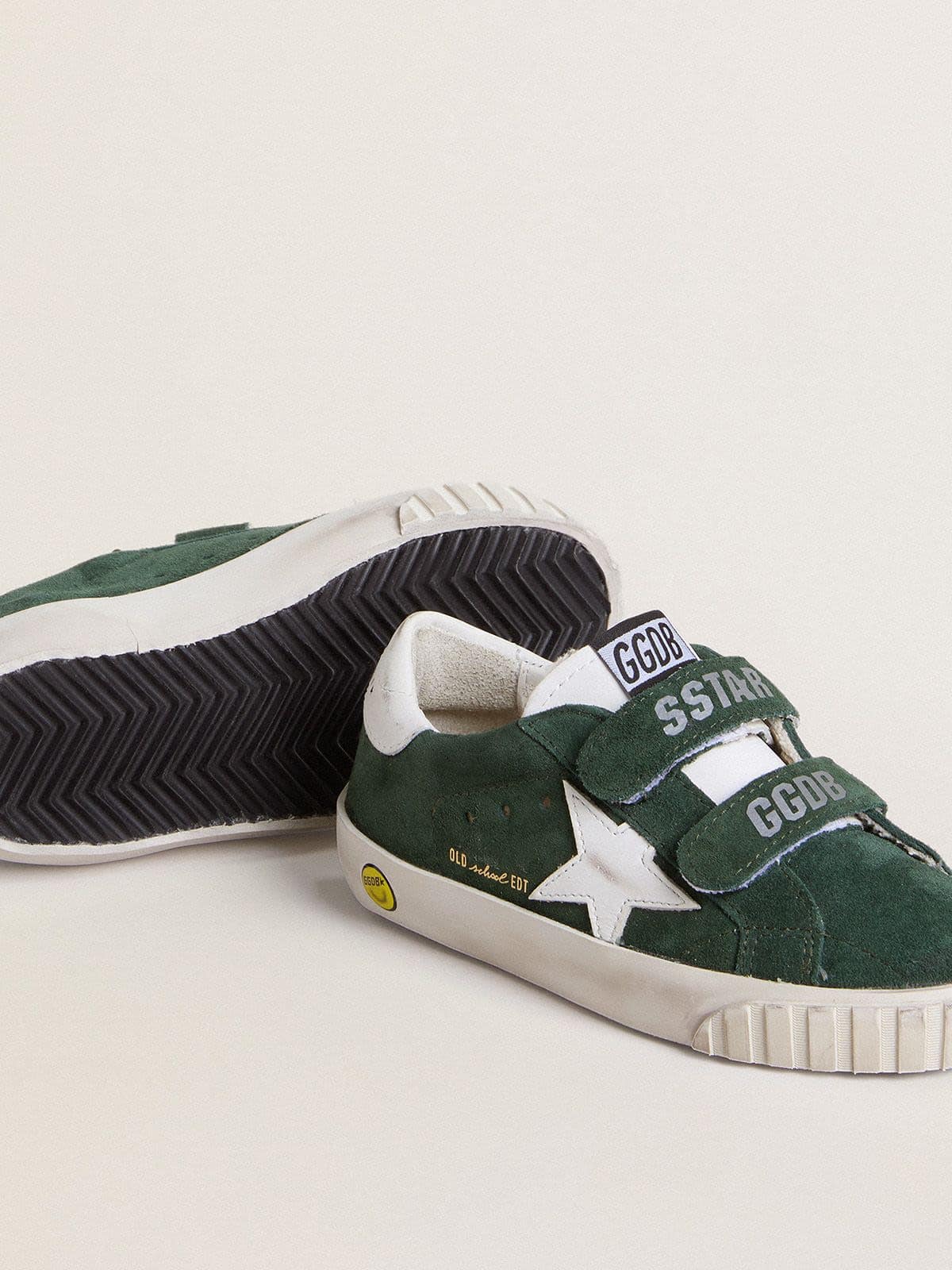 Old School Young in green suede with white leather star and heel tab - Golden Goose Kids