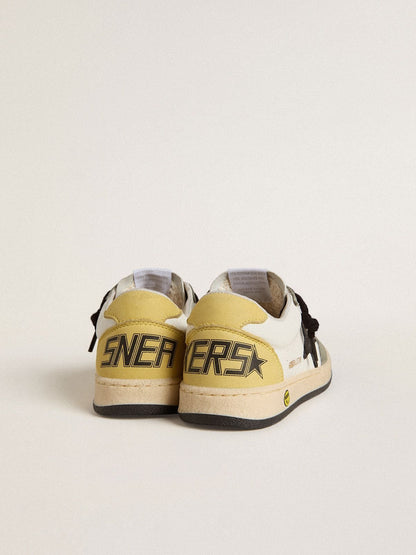Ball Star Young in white nappa with dark green suede inserts and black star - Golden Goose Kids