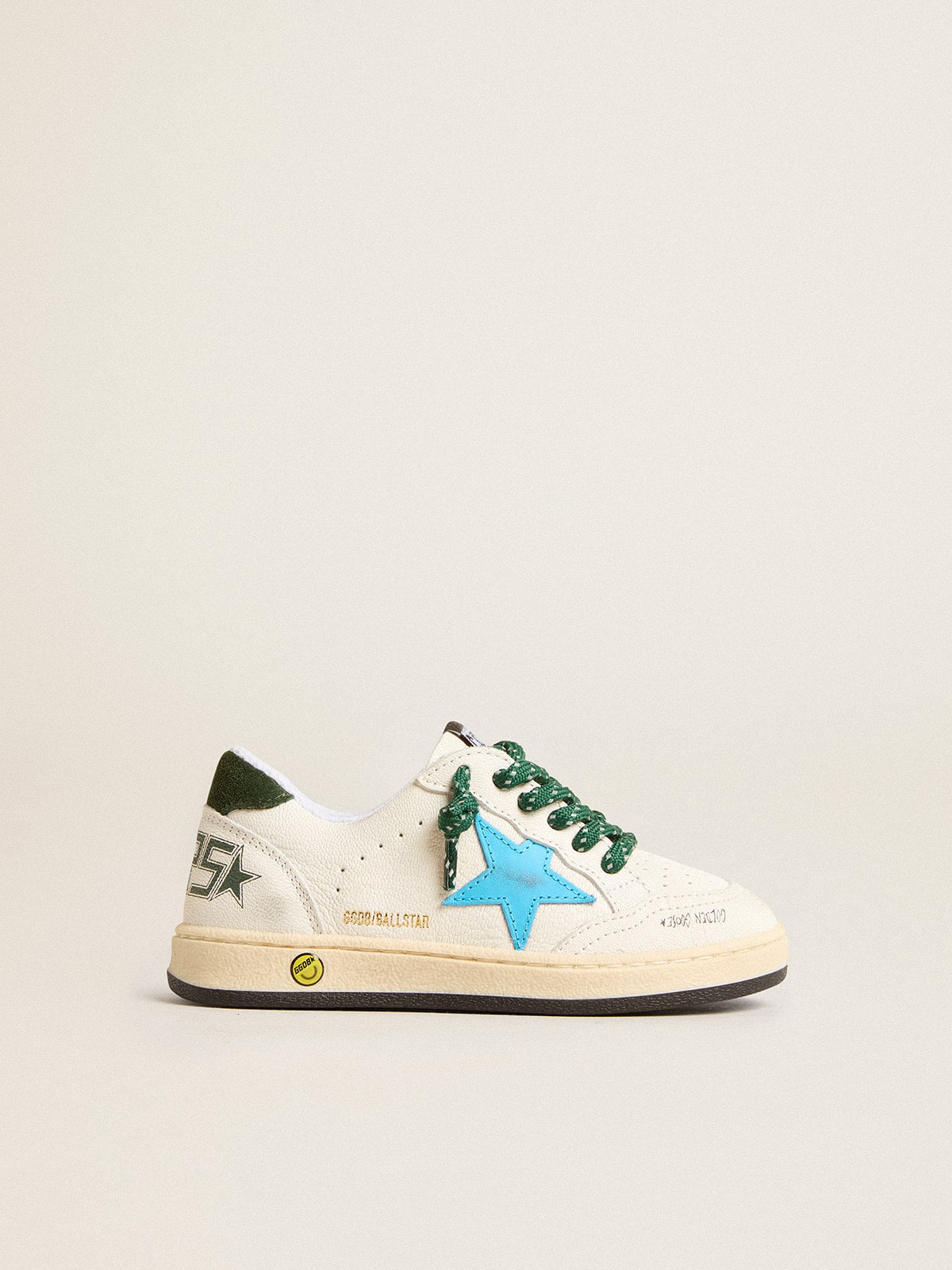 Young Ball Star with turquoise star and green suede heel tab - Golden Goose Kids