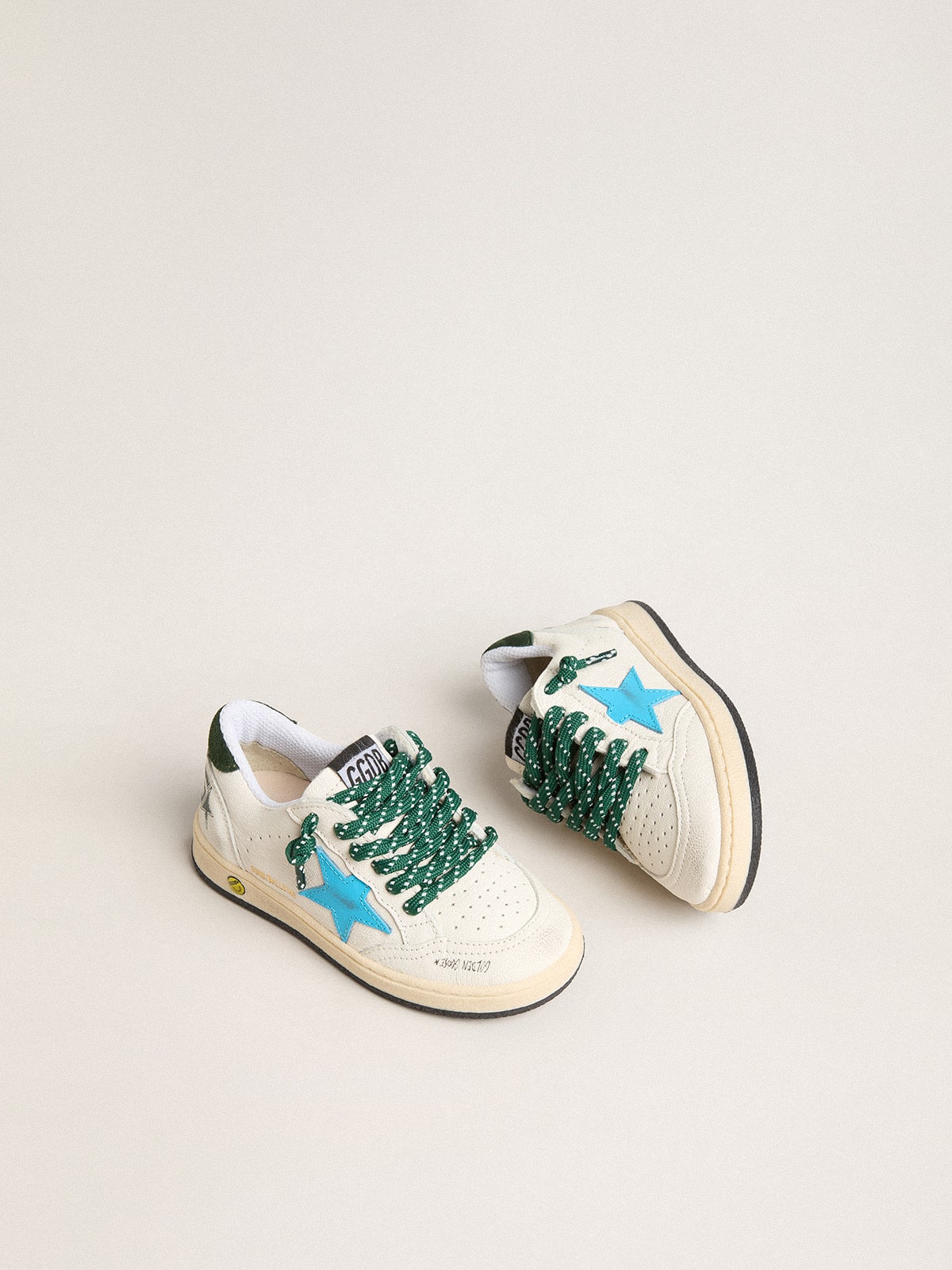 Young Ball Star with turquoise star and green suede heel tab - Golden Goose Kids