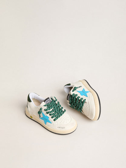 Young Ball Star with turquoise star and green suede heel tab - Golden Goose Kids