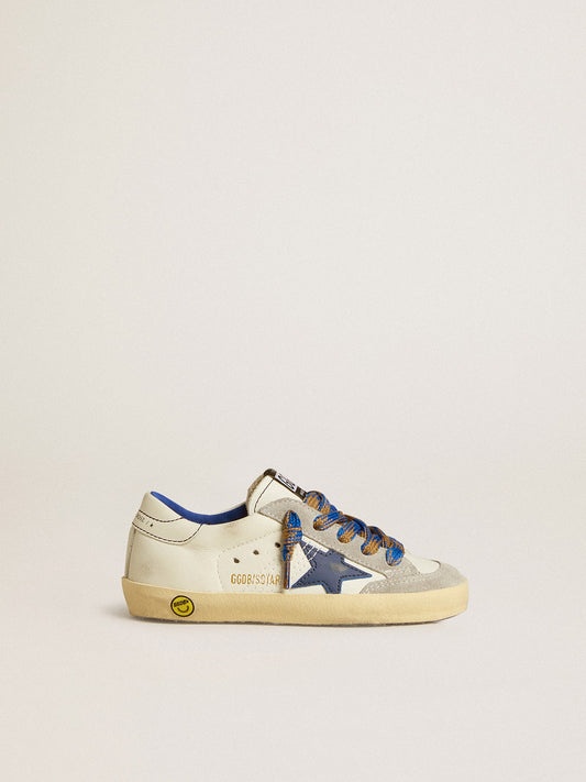 Super-Star Young with blue leather star and ice-gray suede inserts - Golden Goose Kids