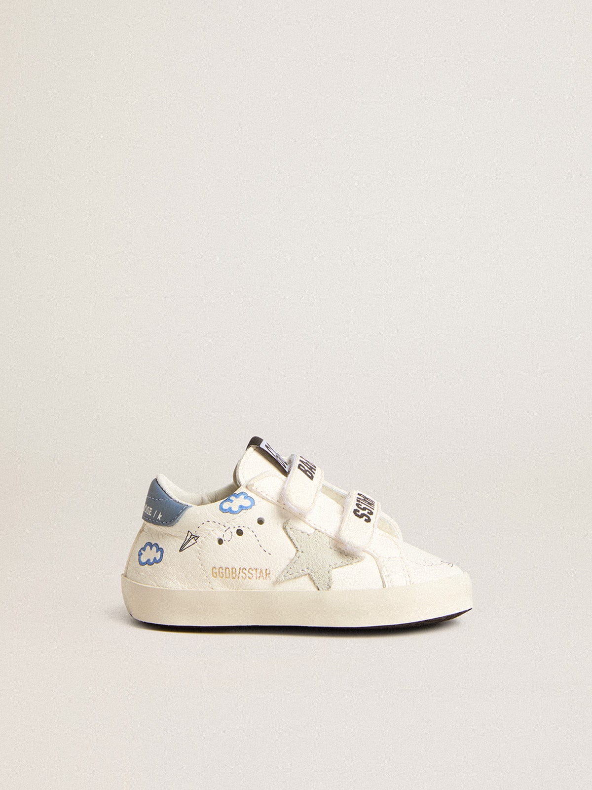 Baby Old School with suede star and light blue leather heel tab - Golden Goose Kids