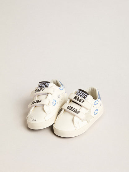 Baby Old School with suede star and light blue leather heel tab - Golden Goose Kids