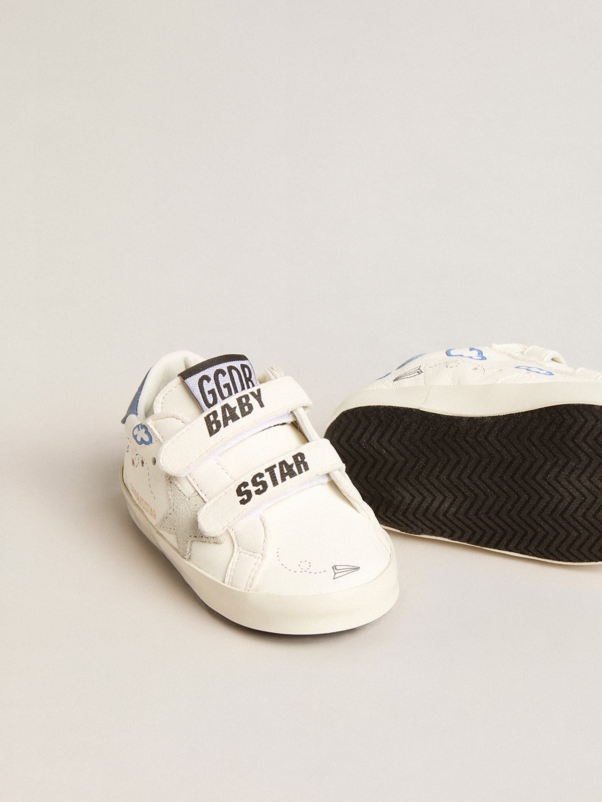 Baby Old School with suede star and light blue leather heel tab - Golden Goose Kids