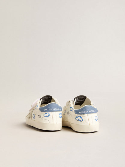 Baby Old School with suede star and light blue leather heel tab - Golden Goose Kids