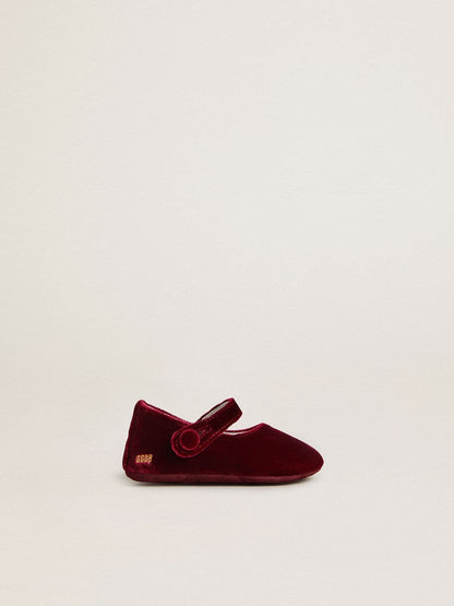 Sofi Baby ballet flats in burgundy velvet and suede - Golden Goose Kids