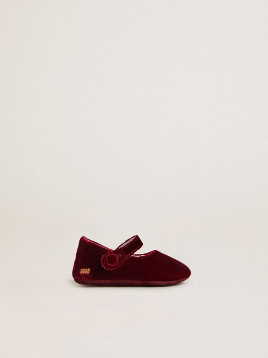 Sofi Baby ballet flats in burgundy velvet and suede - Golden Goose Kids