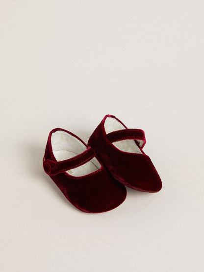 Sofi Baby ballet flats in burgundy velvet and suede - Golden Goose Kids