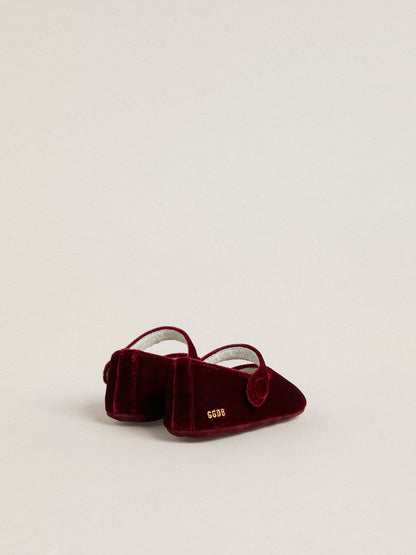 Sofi Baby ballet flats in burgundy velvet and suede - Golden Goose Kids