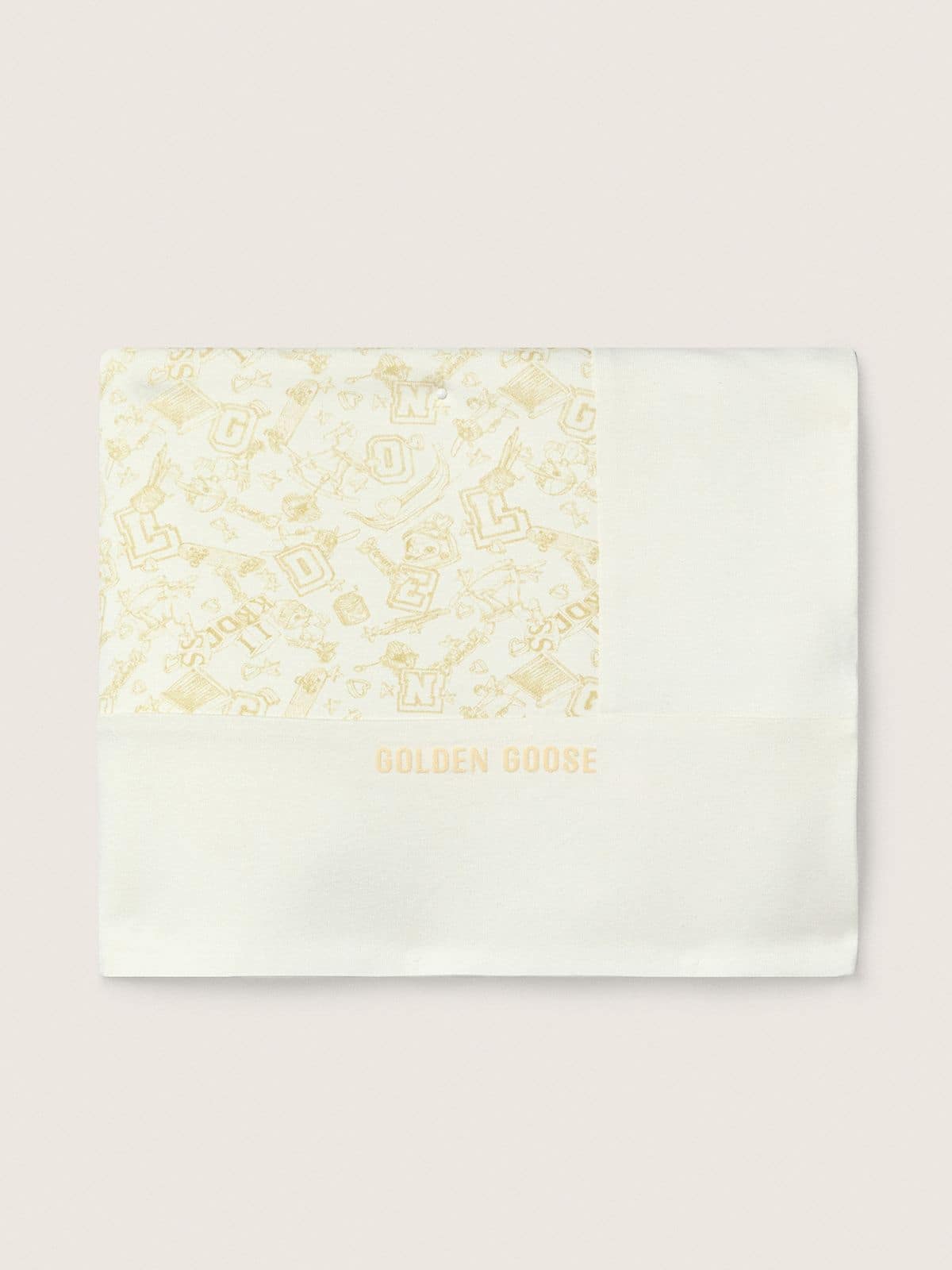 Journey Baby blanket in white cotton fleece with peach-pink mascot print - Golden Goose Kids