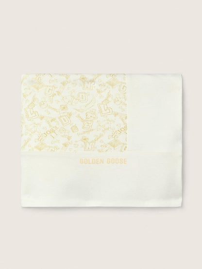 Journey Baby blanket in white cotton fleece with peach-pink mascot print - Golden Goose Kids