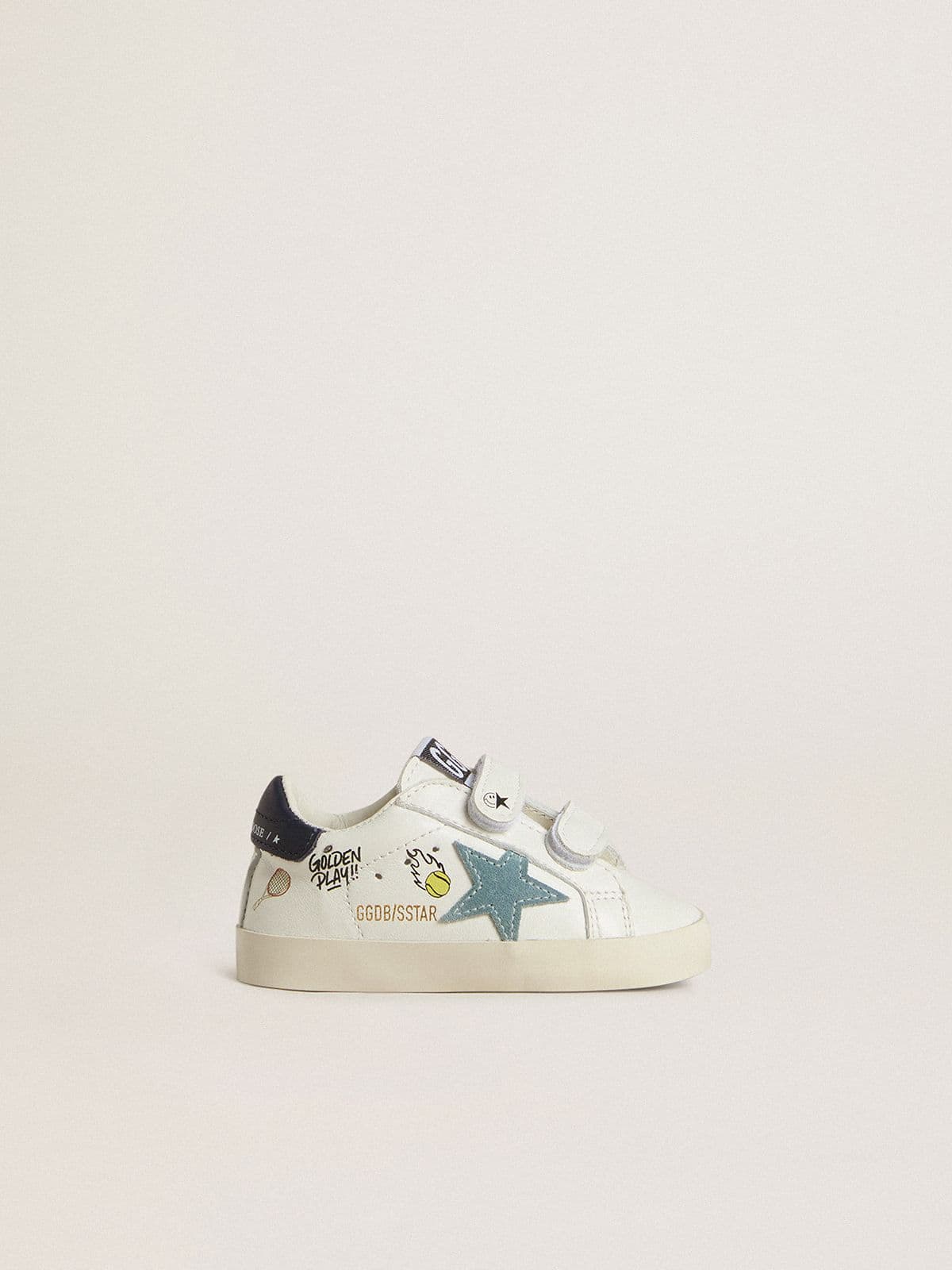 Baby School in white nappa with light blue suede star and tennis motif - Golden Goose Kids