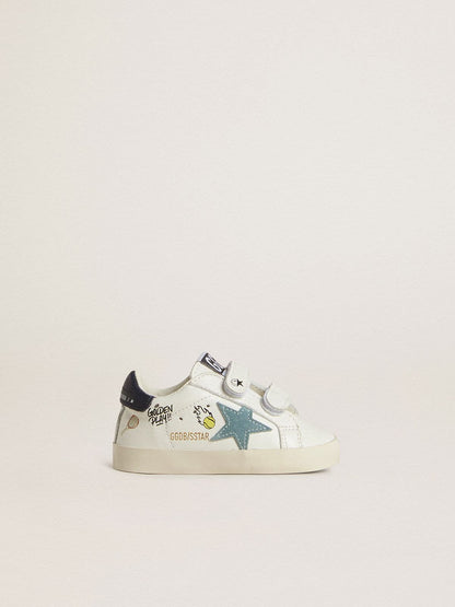 Baby School in white nappa with light blue suede star and tennis motif - Golden Goose Kids