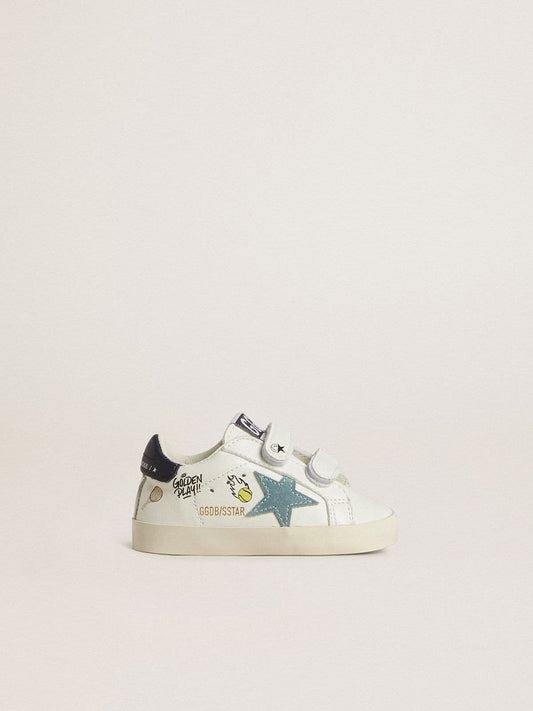 Baby School in white nappa with light blue suede star and tennis motif - Golden Goose Kids