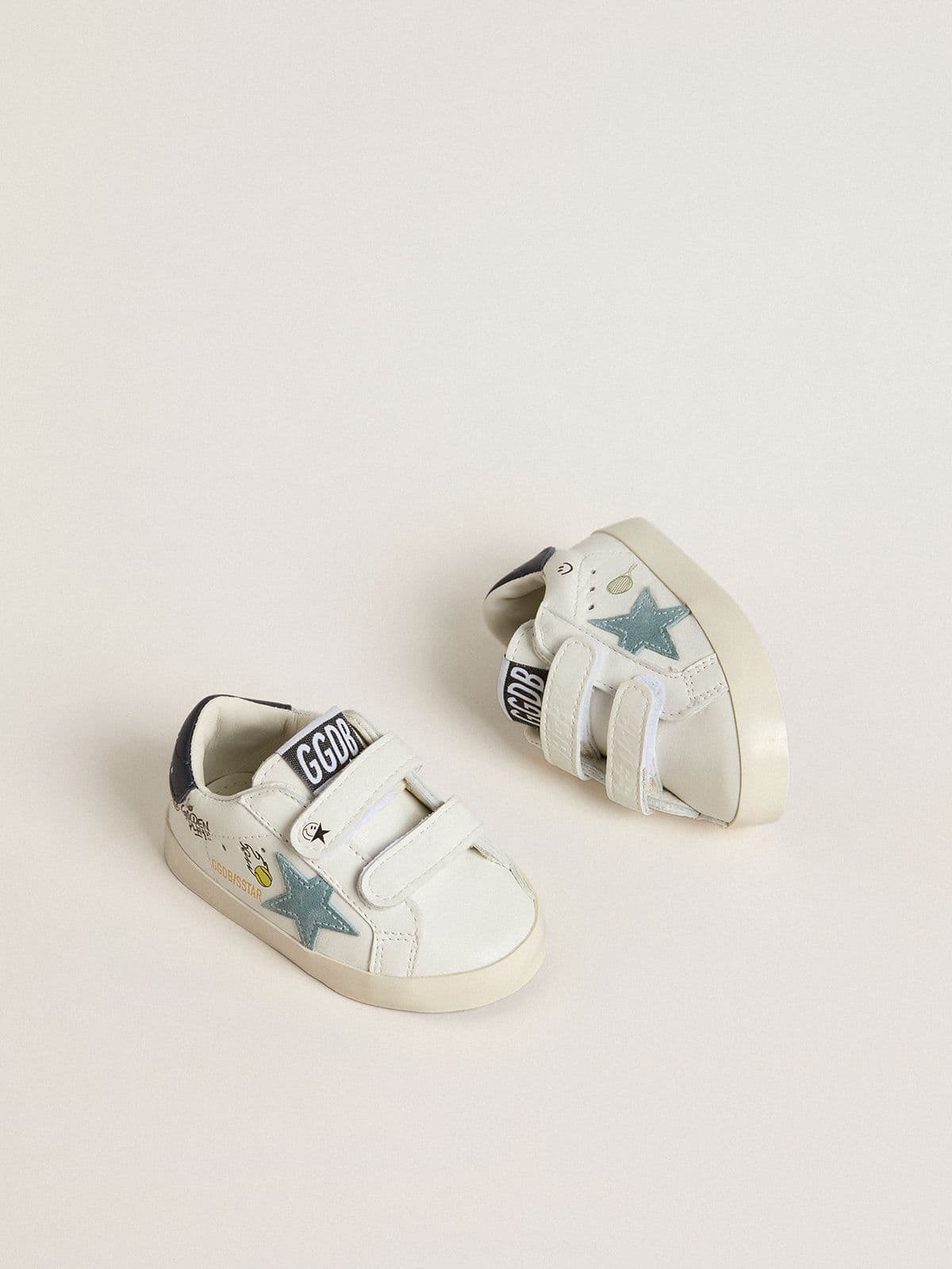 Baby School in white nappa with light blue suede star and tennis motif - Golden Goose Kids