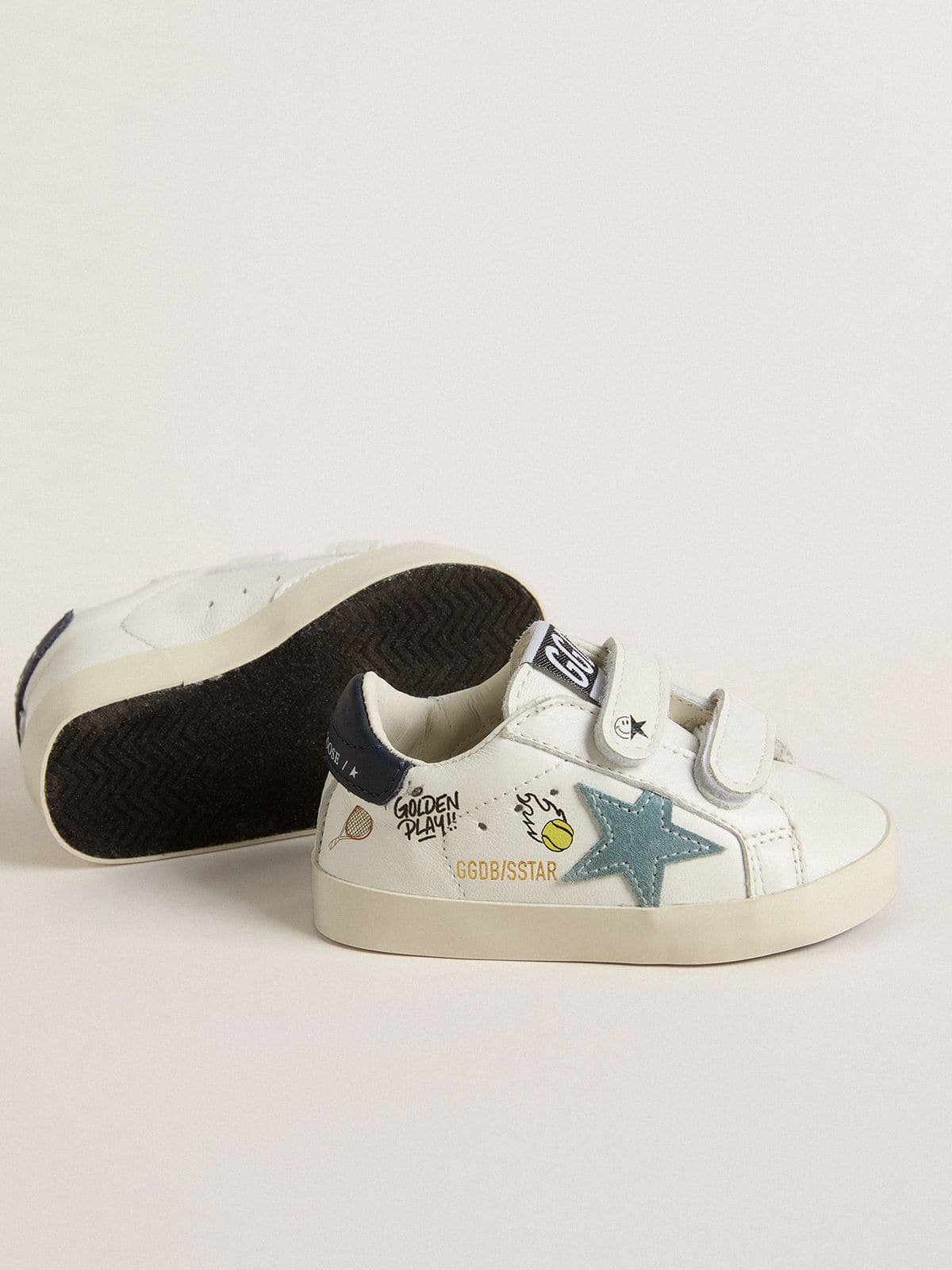Baby School in white nappa with light blue suede star and tennis motif - Golden Goose Kids