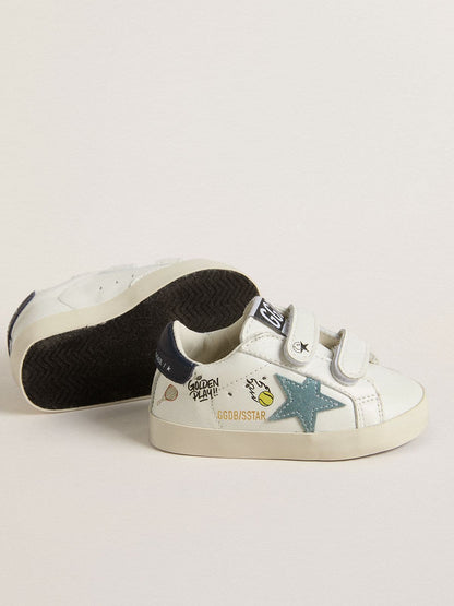 Baby School in white nappa with light blue suede star and tennis motif - Golden Goose Kids