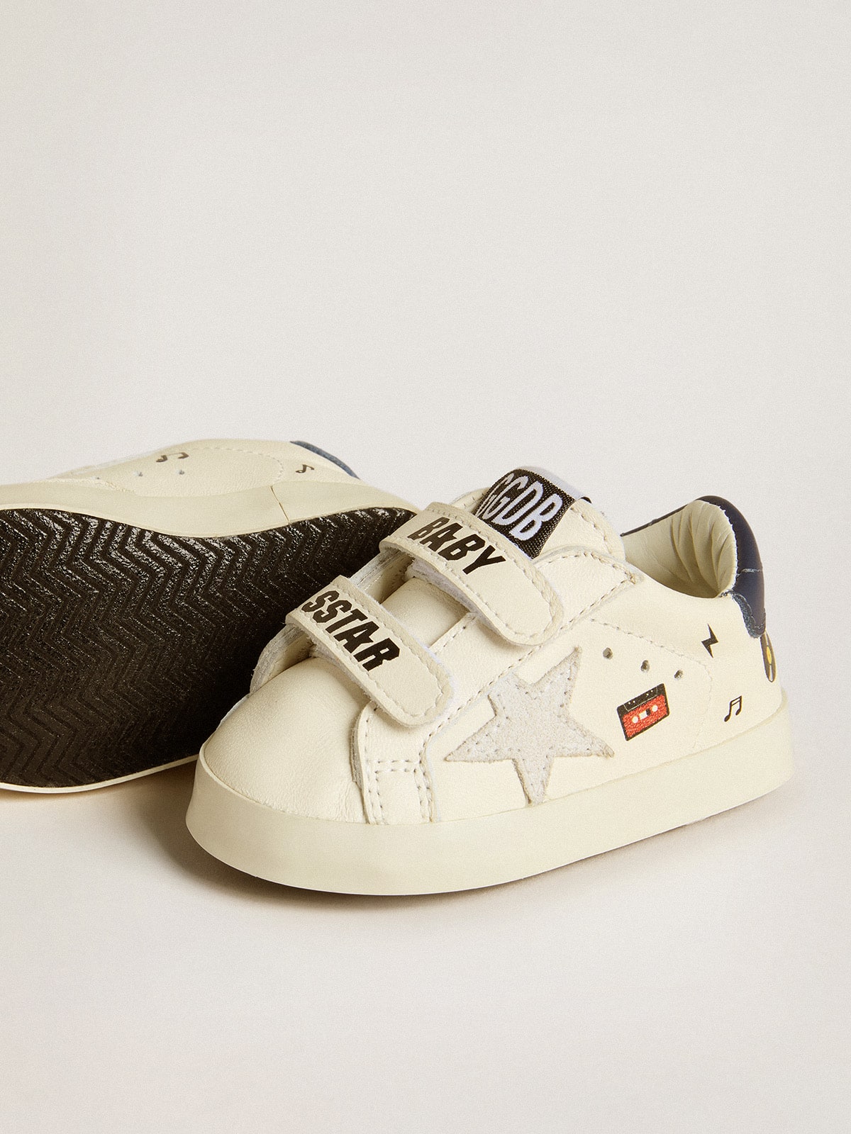 Baby School in nappa leather with musical print and white suede star - Golden Goose Kids