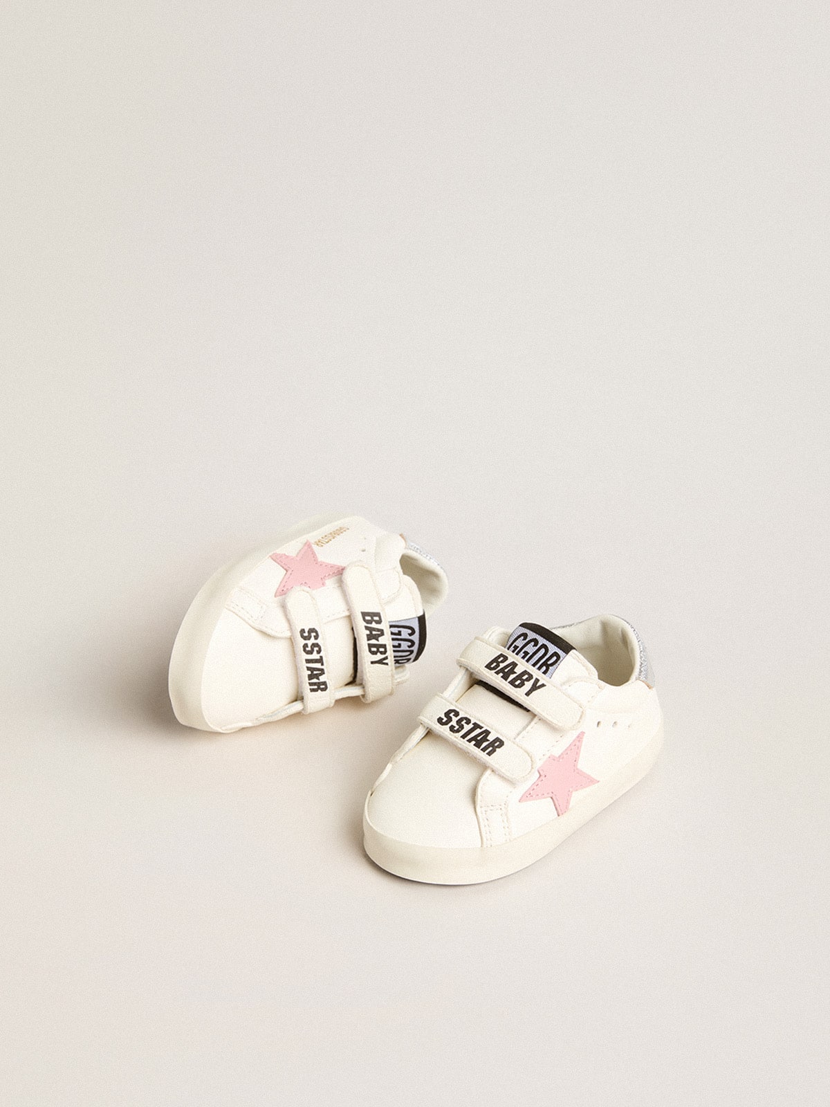 Baby Old School with pink leather star and silver leather heel tab - Golden Goose Kids