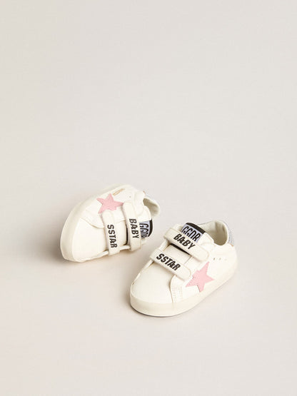 Baby Old School with pink leather star and silver leather heel tab - Golden Goose Kids