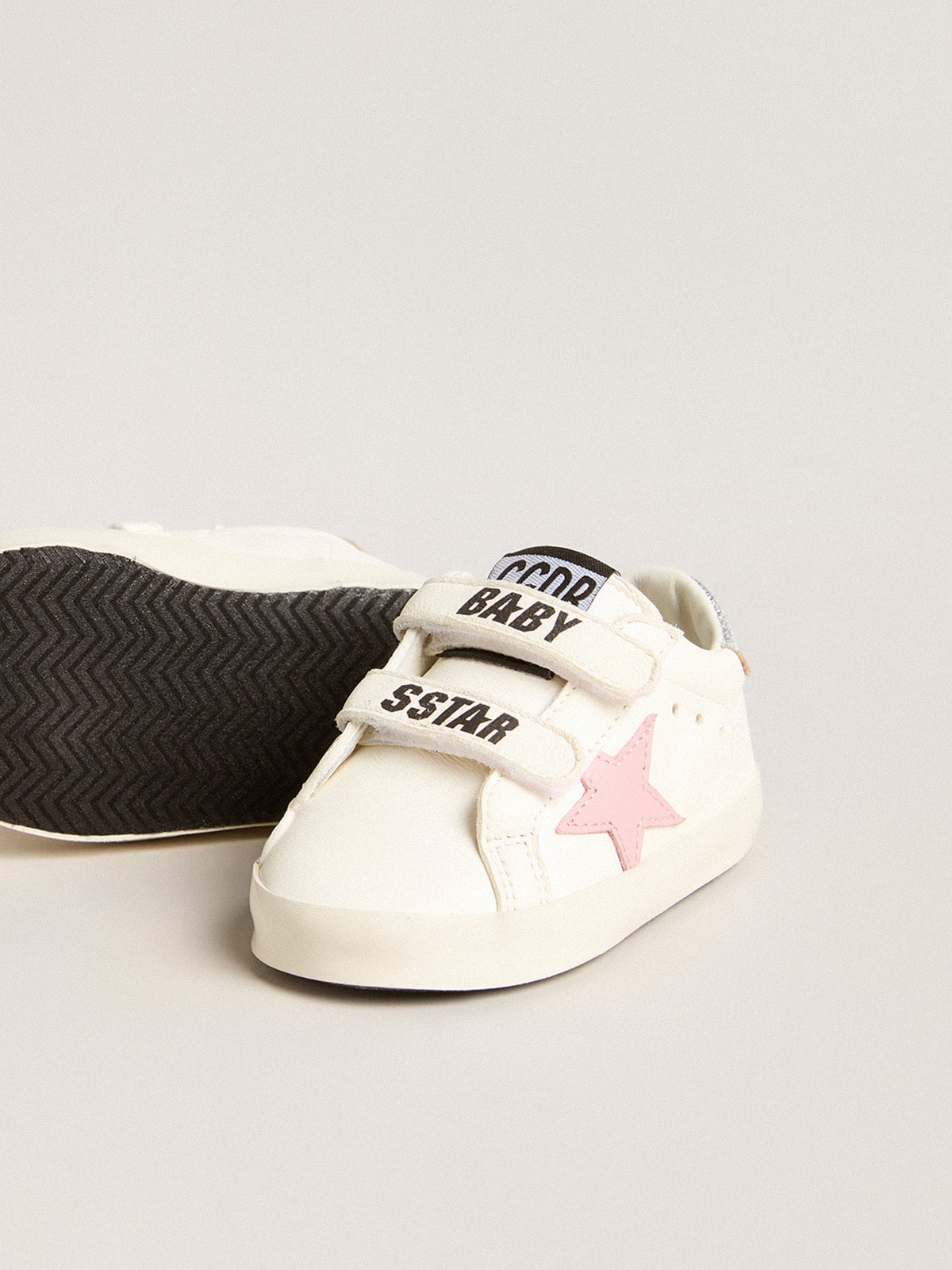 Baby Old School with pink leather star and silver leather heel tab - Golden Goose Kids