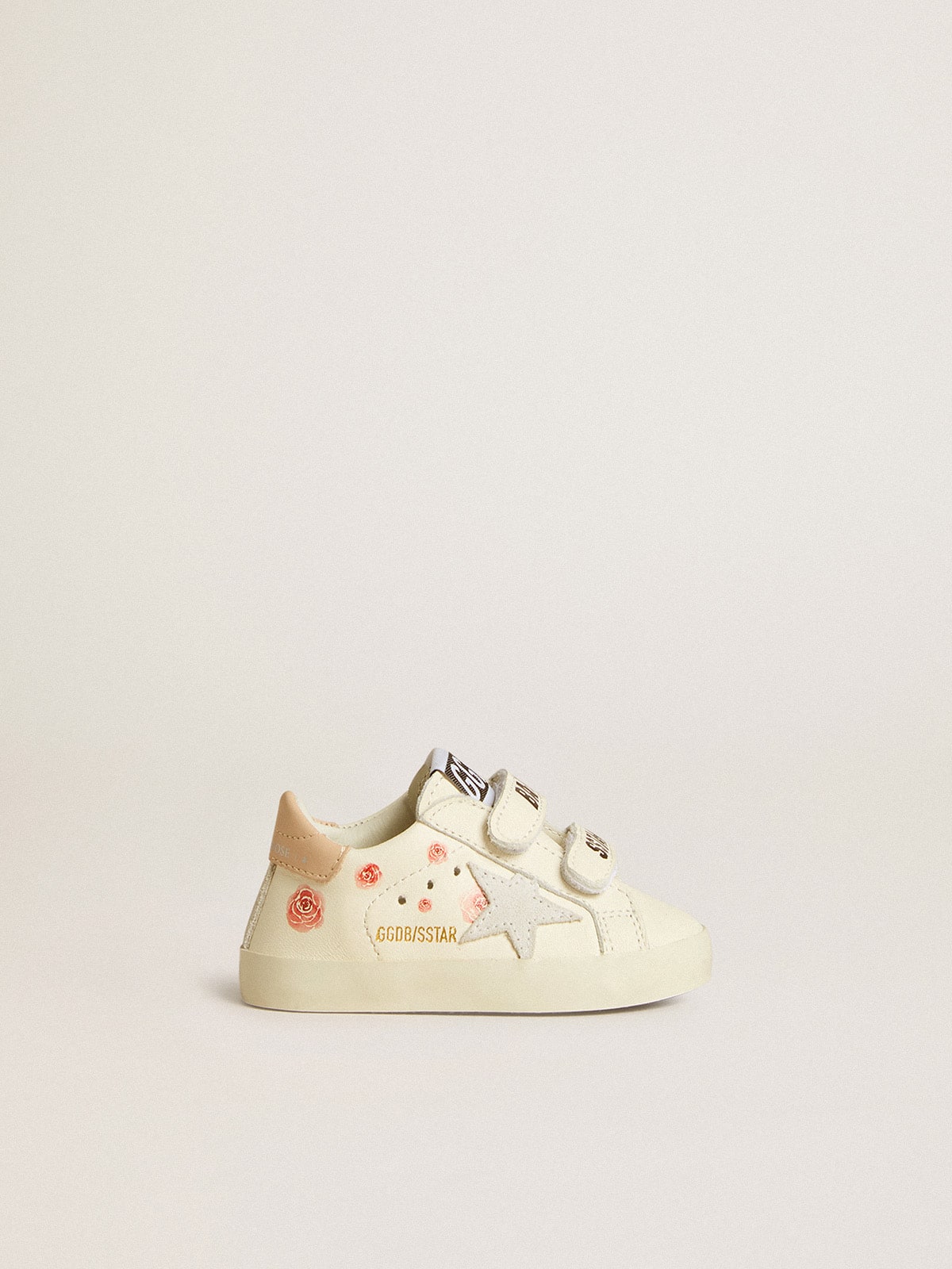 Baby School in nappa leather with pink rose motif and white suede star - Golden Goose Kids