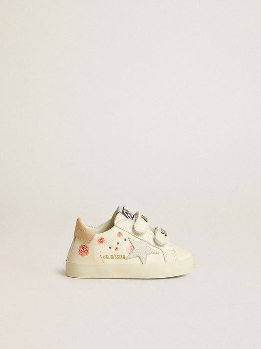 Baby School in nappa leather with pink rose motif and white suede star - Golden Goose Kids