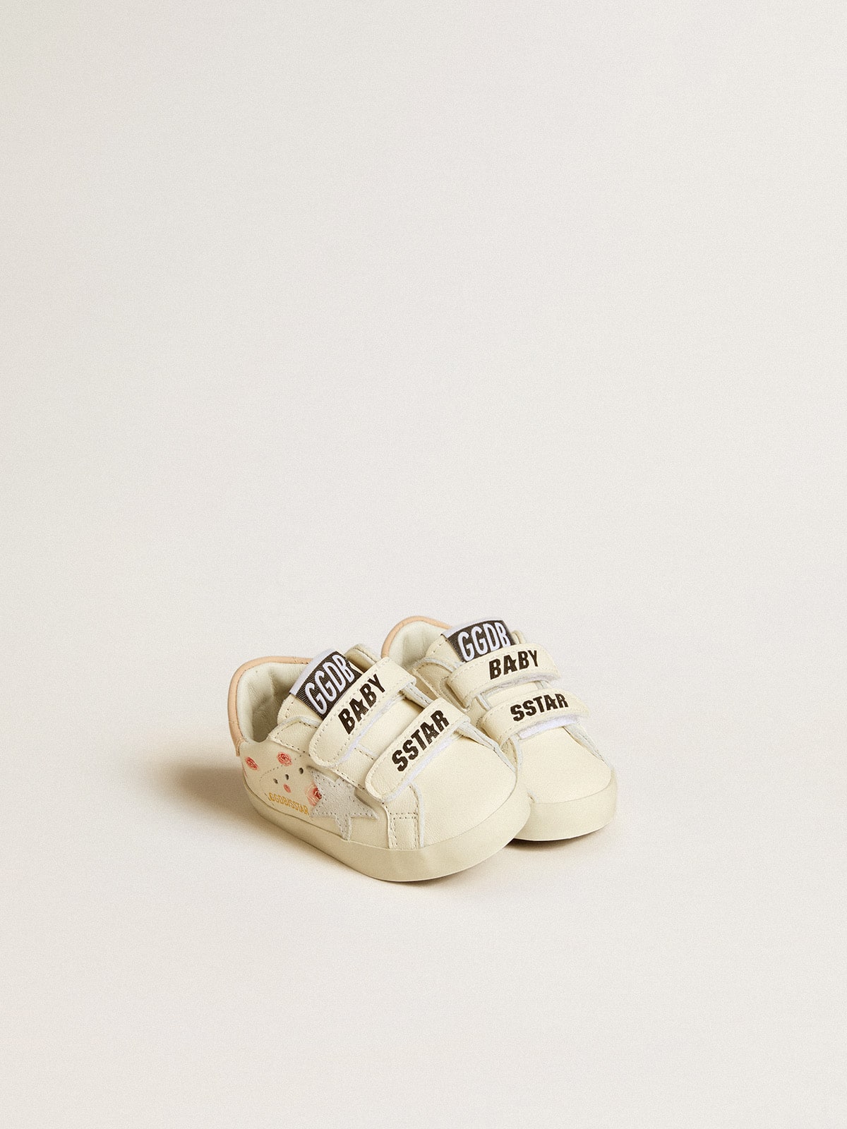 Baby School in nappa leather with pink rose motif and white suede star - Golden Goose Kids