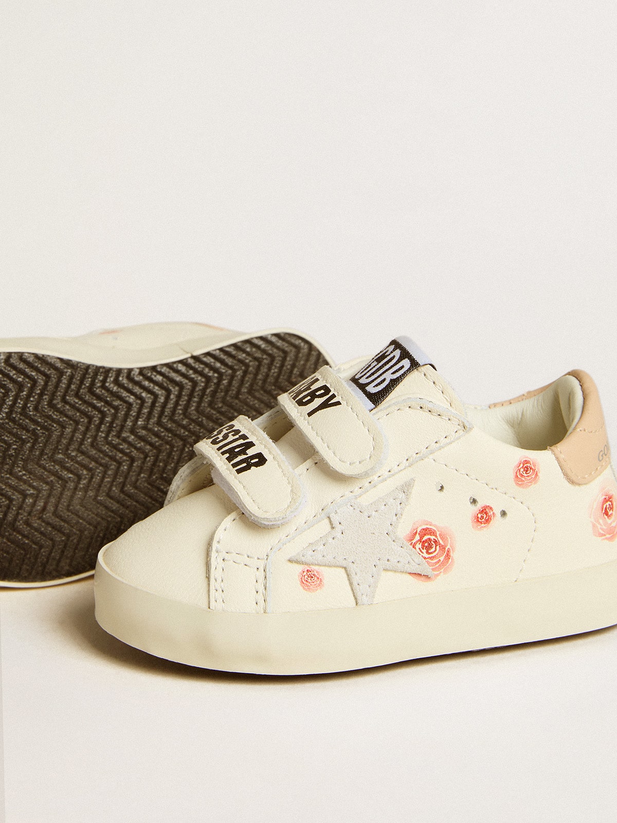 Baby School in nappa leather with pink rose motif and white suede star - Golden Goose Kids